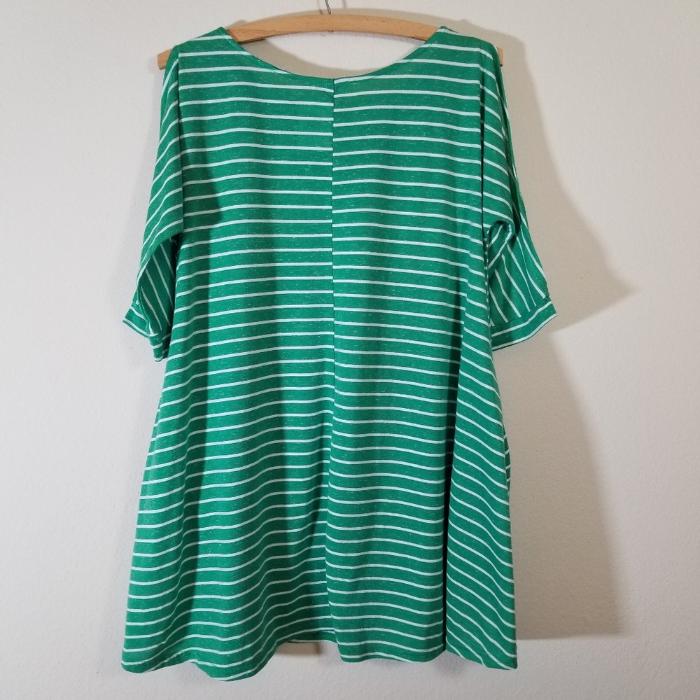 Umgee Oversized Kelly Green Striped Cotton Blend Dress w/ POCKETS, Size small - Picture 3 of 9